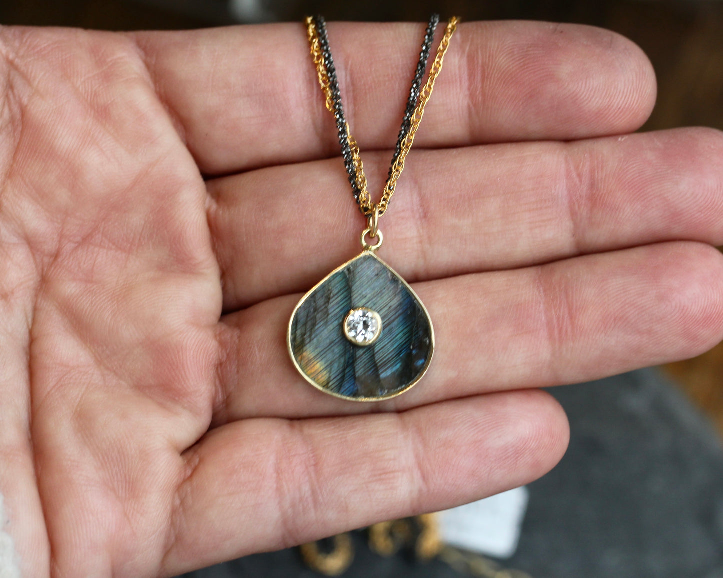 Labradorite Quartz Encrusted Necklace