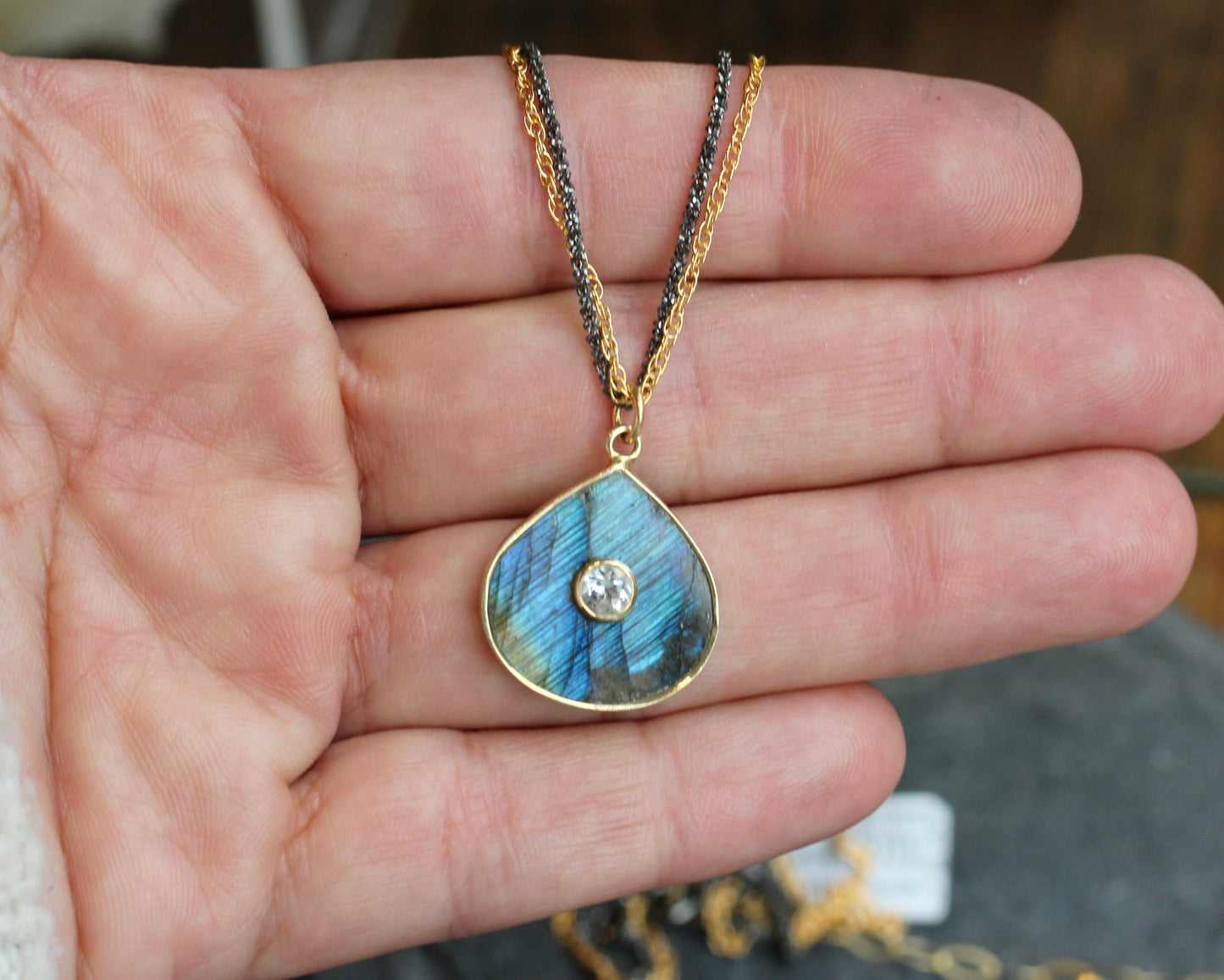 Labradorite Quartz Encrusted Necklace