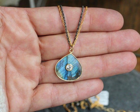 Labradorite Quartz Encrusted Necklace