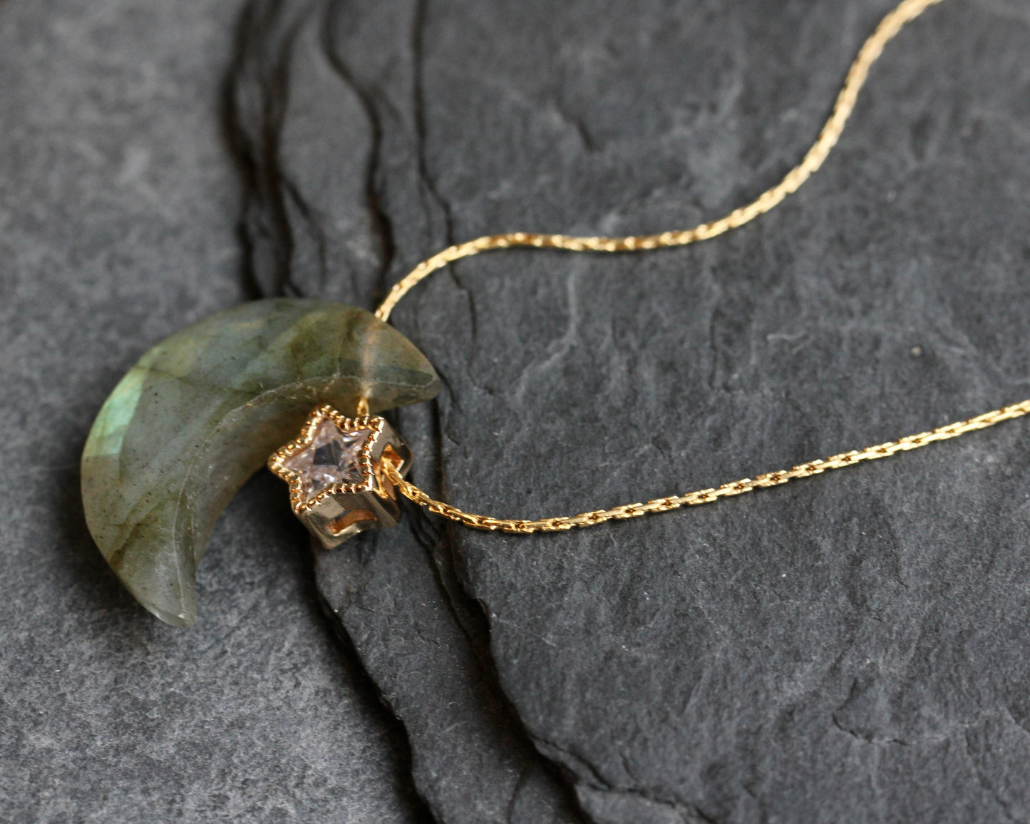 Labradorite Moon Star Necklace