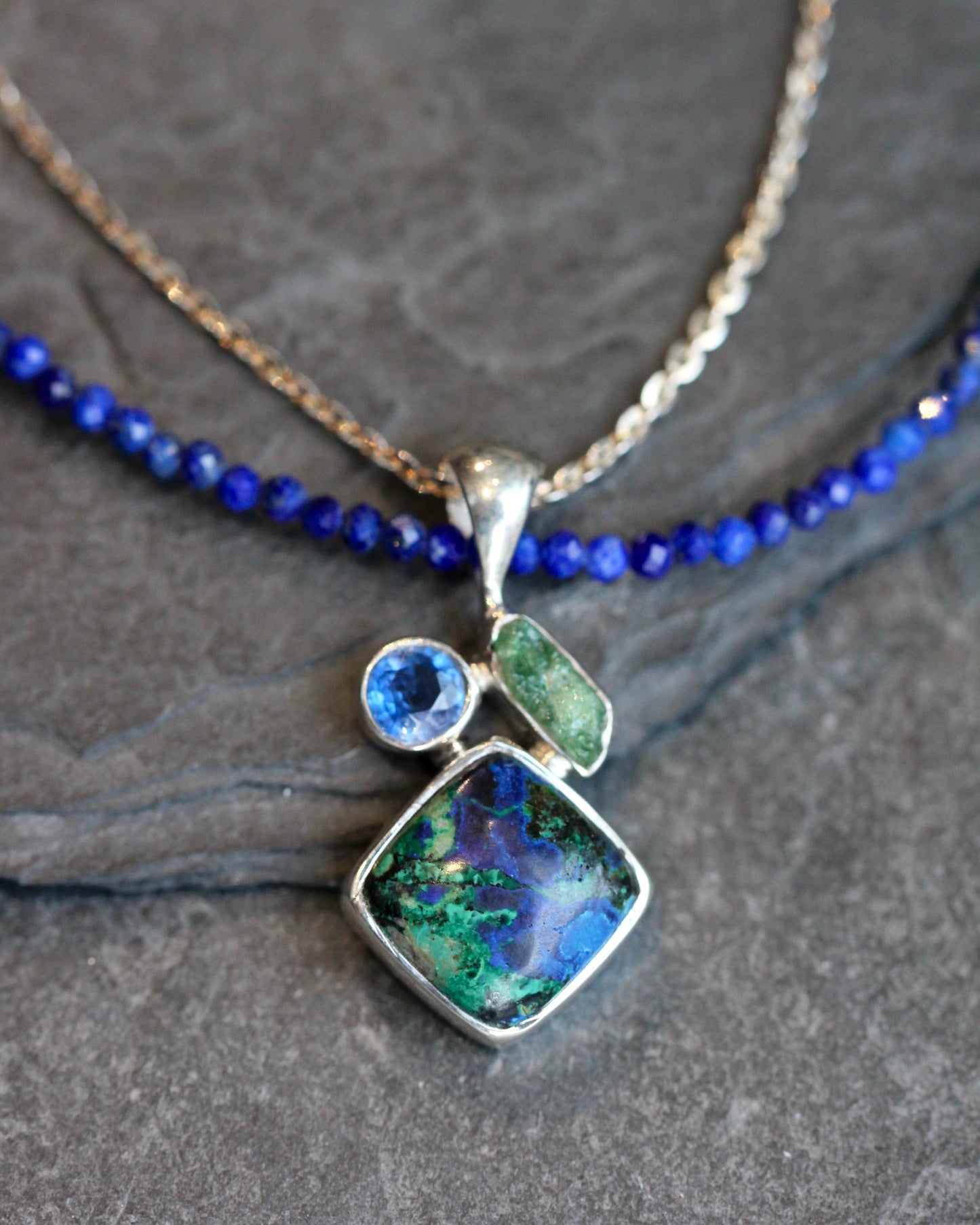 Azurite Malachite Lapis Beaded Layered Necklace