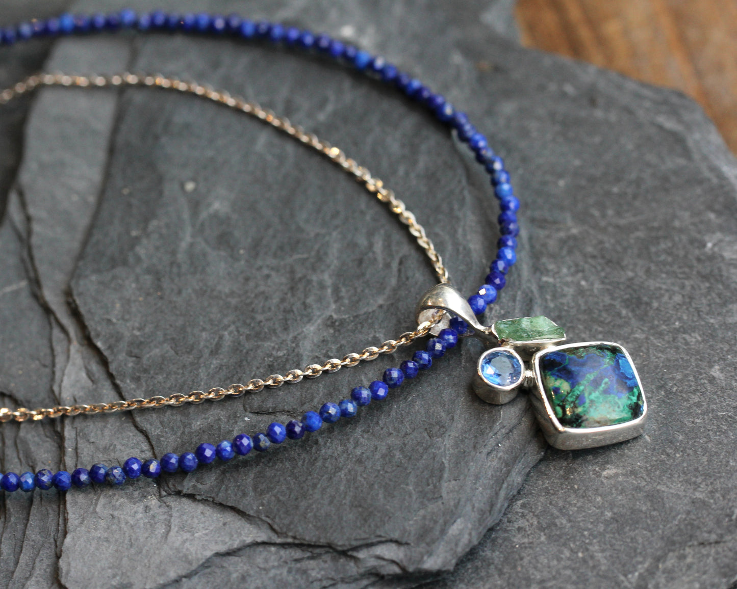 Azurite Malachite Lapis Beaded Layered Necklace