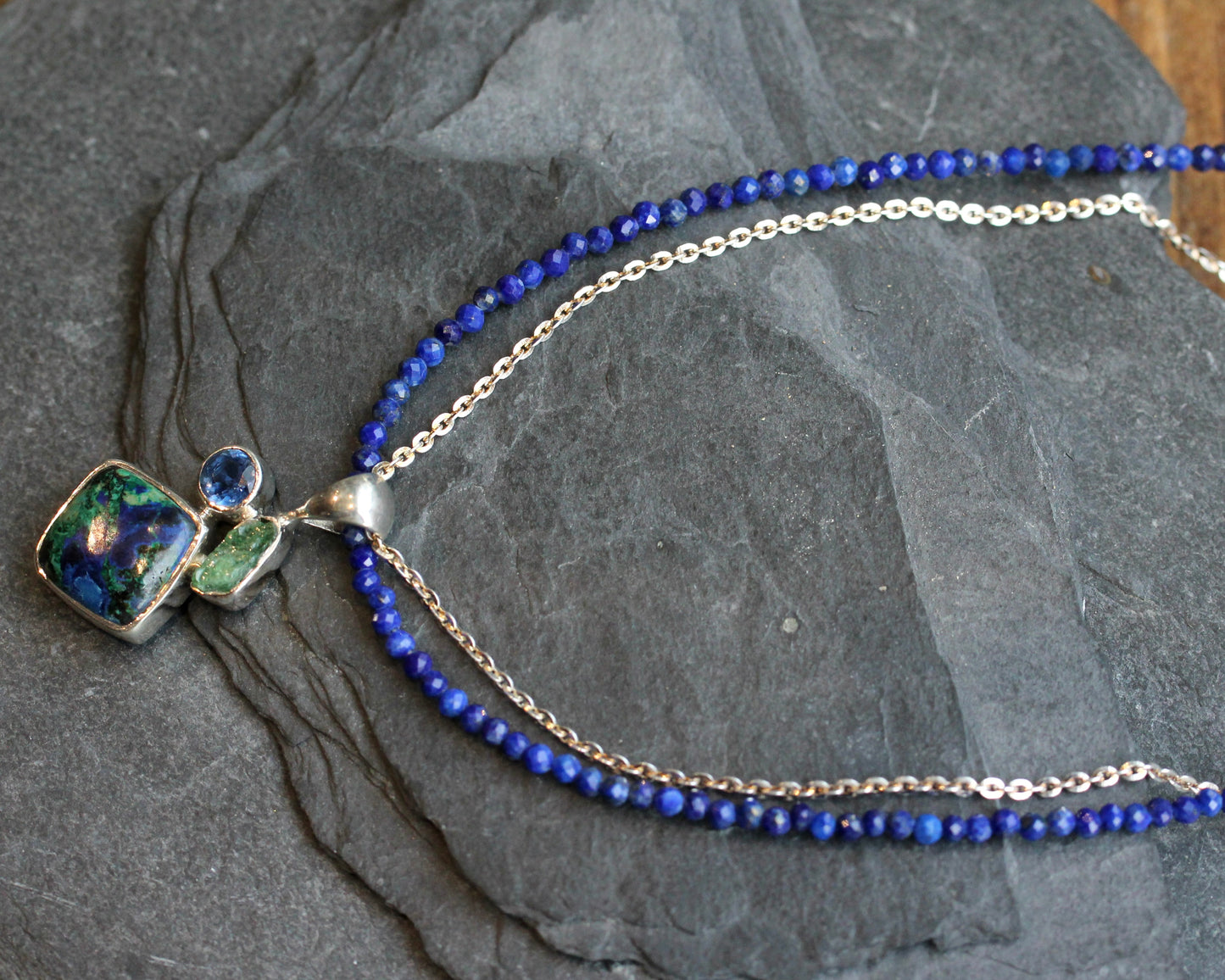 Azurite Malachite Lapis Beaded Layered Necklace