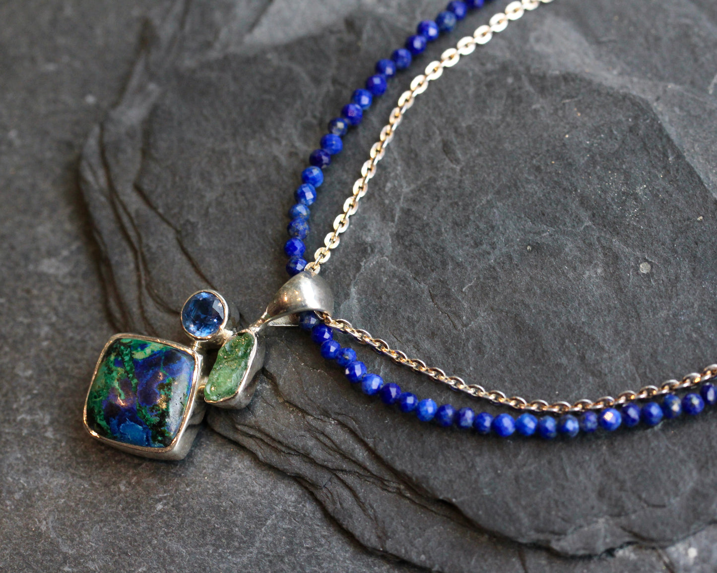 Azurite Malachite Lapis Beaded Layered Necklace