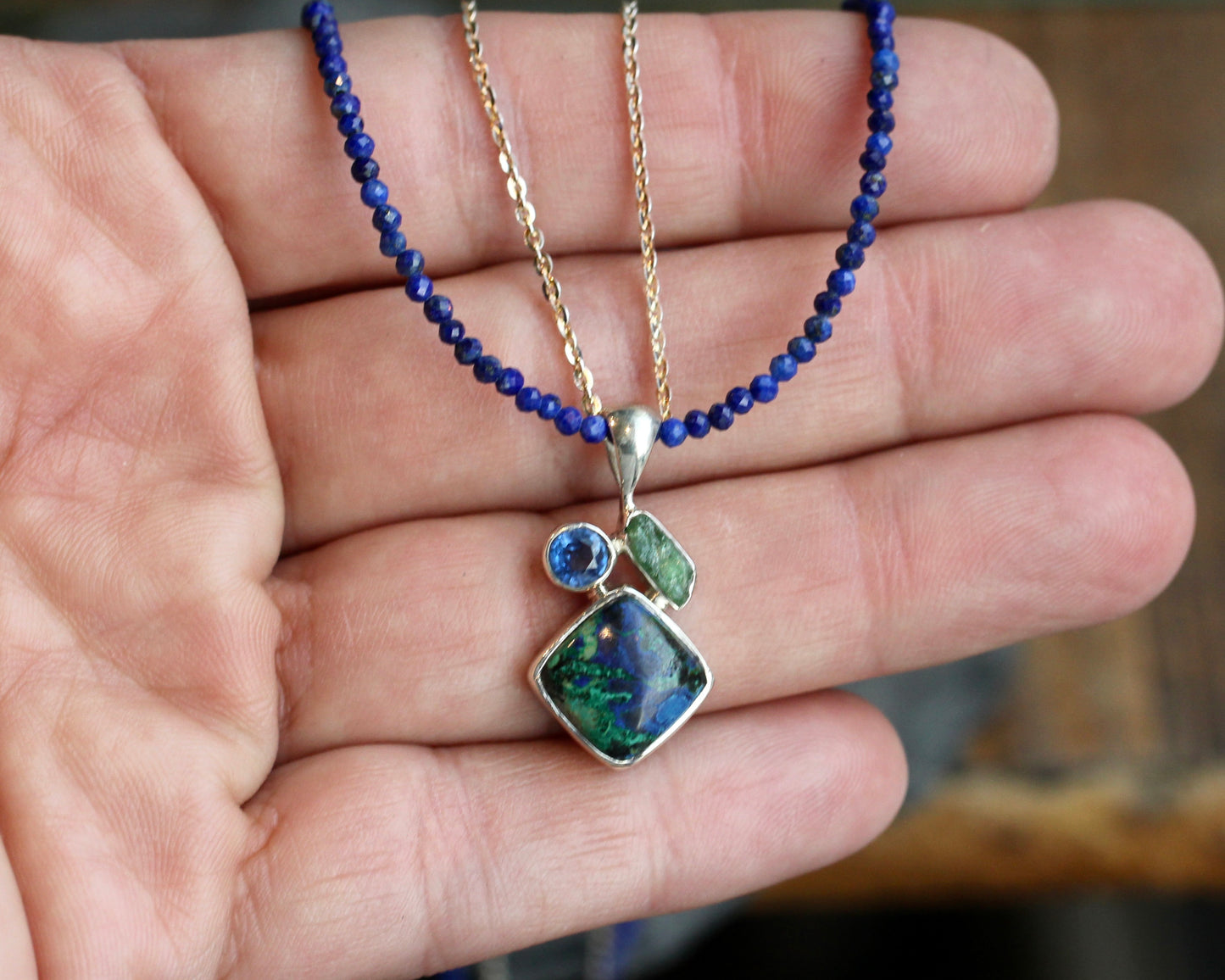 Azurite Malachite Lapis Beaded Layered Necklace