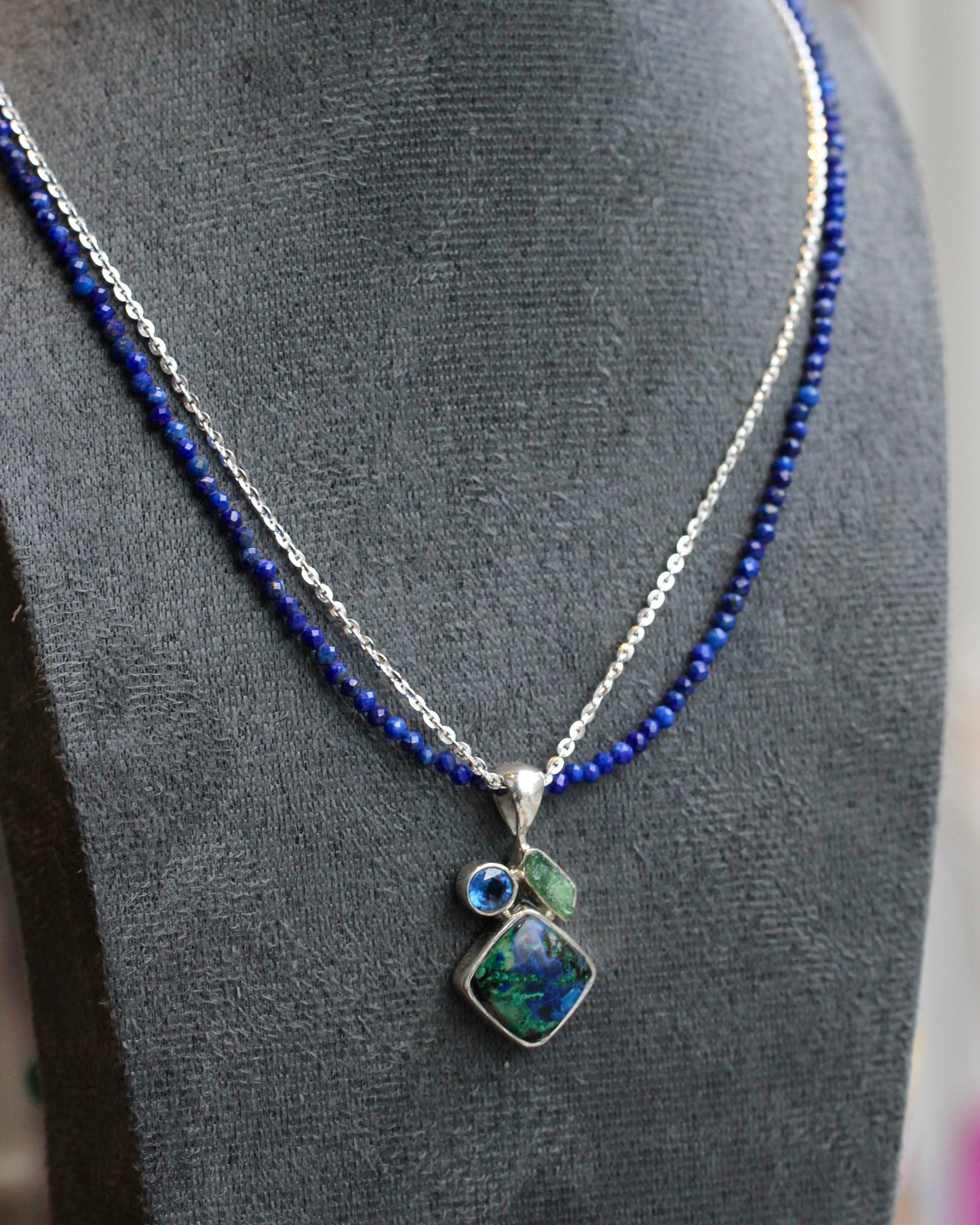 Azurite Malachite Lapis Beaded Layered Necklace