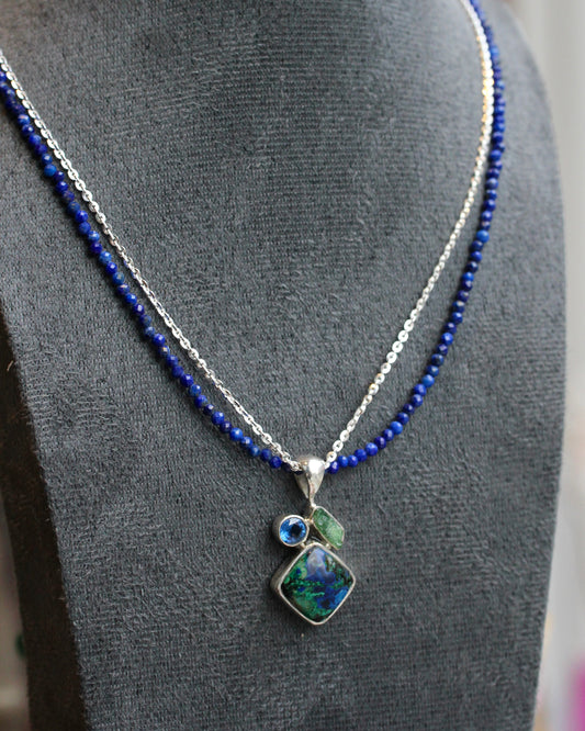 Azurite Malachite Lapis Beaded Layered Necklace