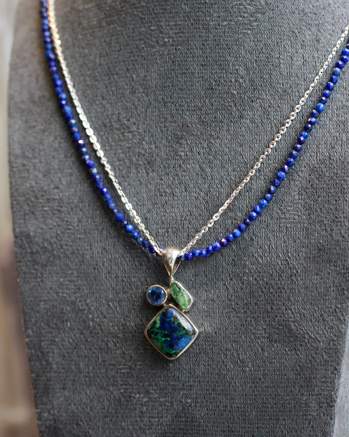 Azurite Malachite Lapis Beaded Layered Necklace
