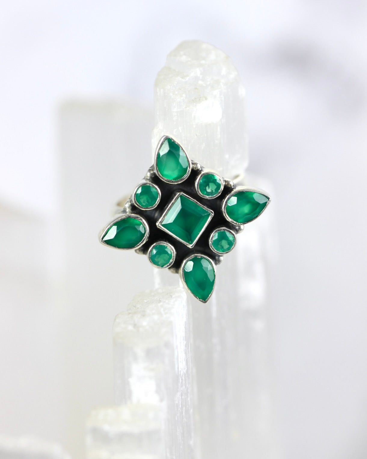 Green Onyx Geometric Ring