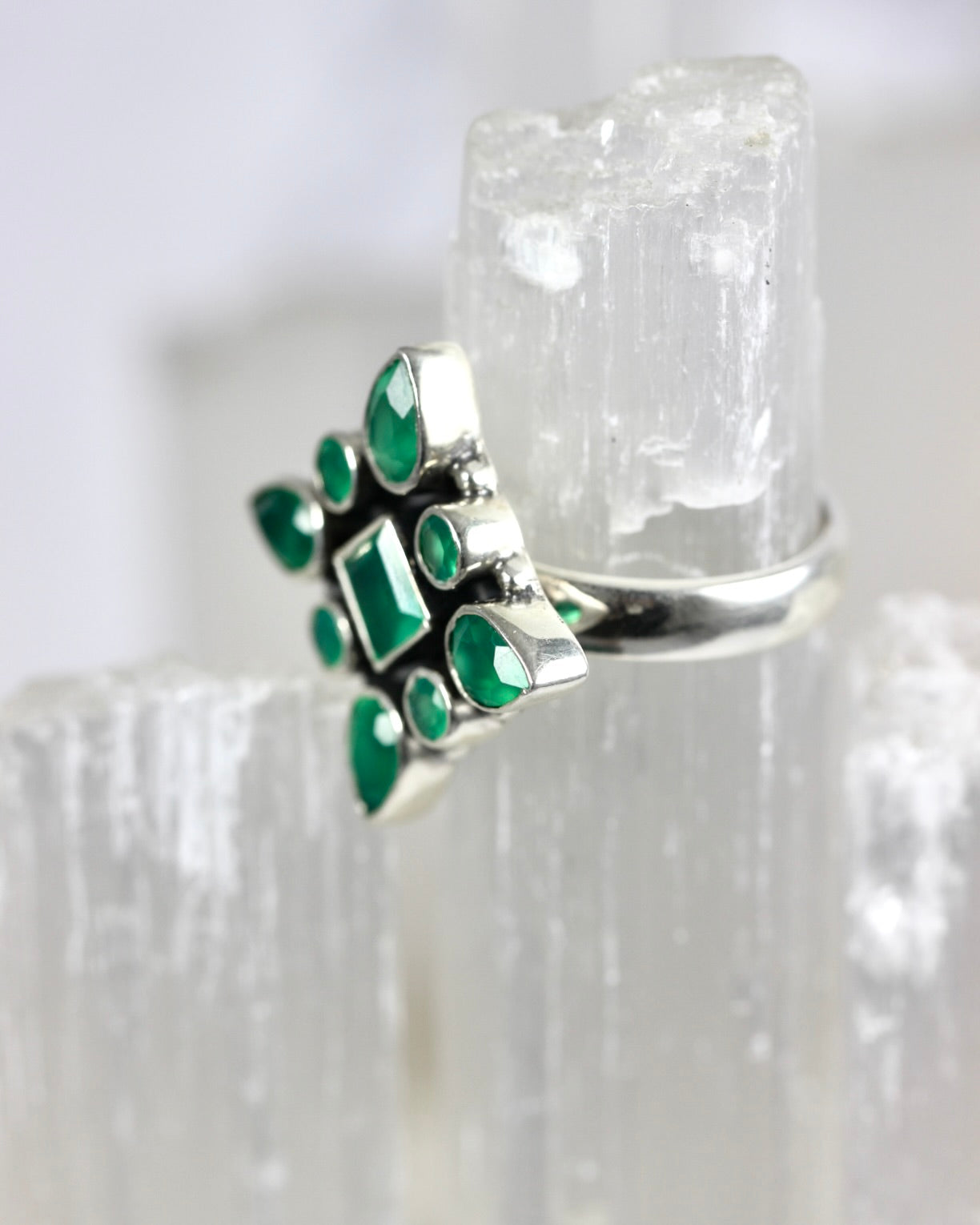 Green Onyx Geometric Ring