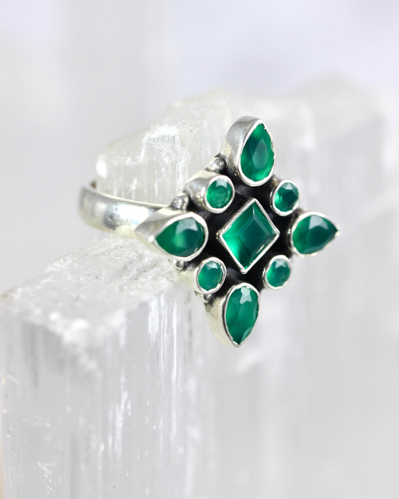 Green Onyx Geometric Ring