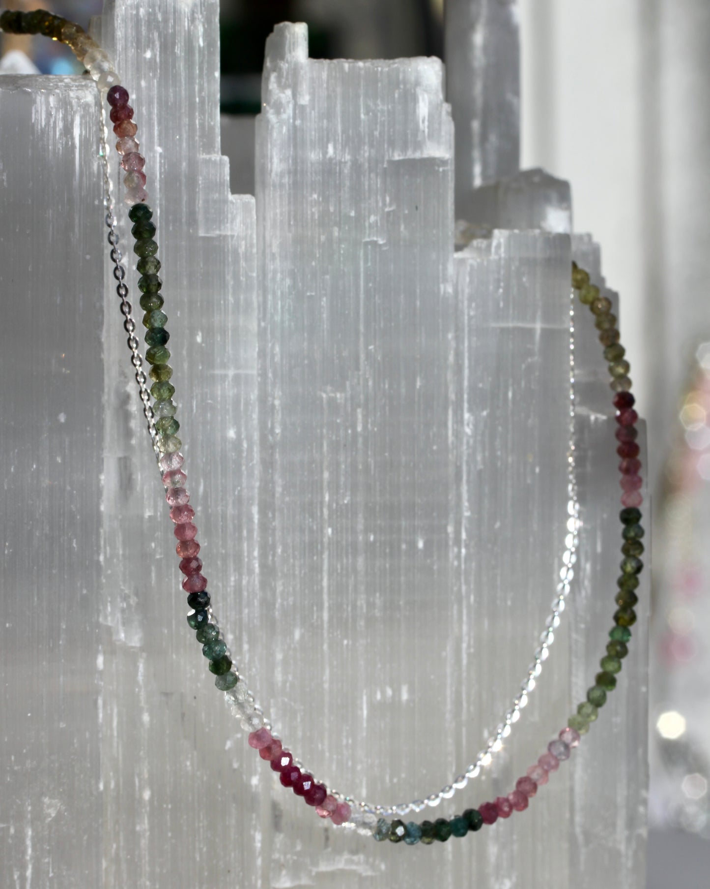 Watermelon Tourmaline Beaded Necklace