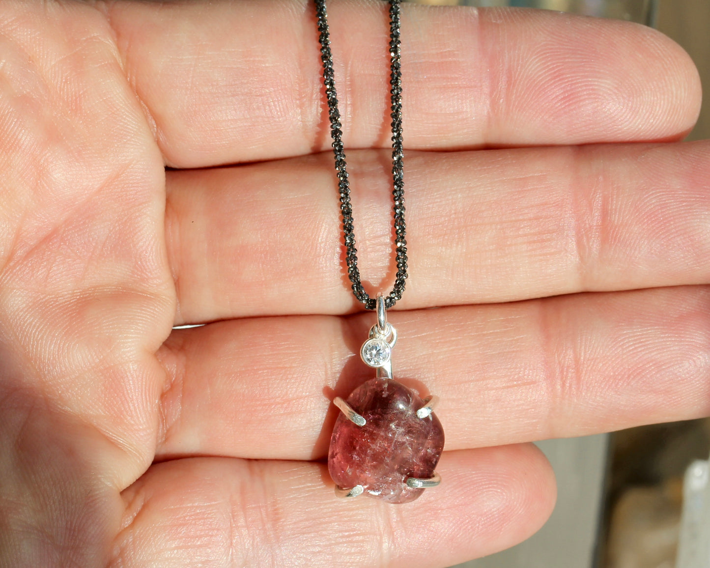 Rubellite Tourmaline Pebble Necklace