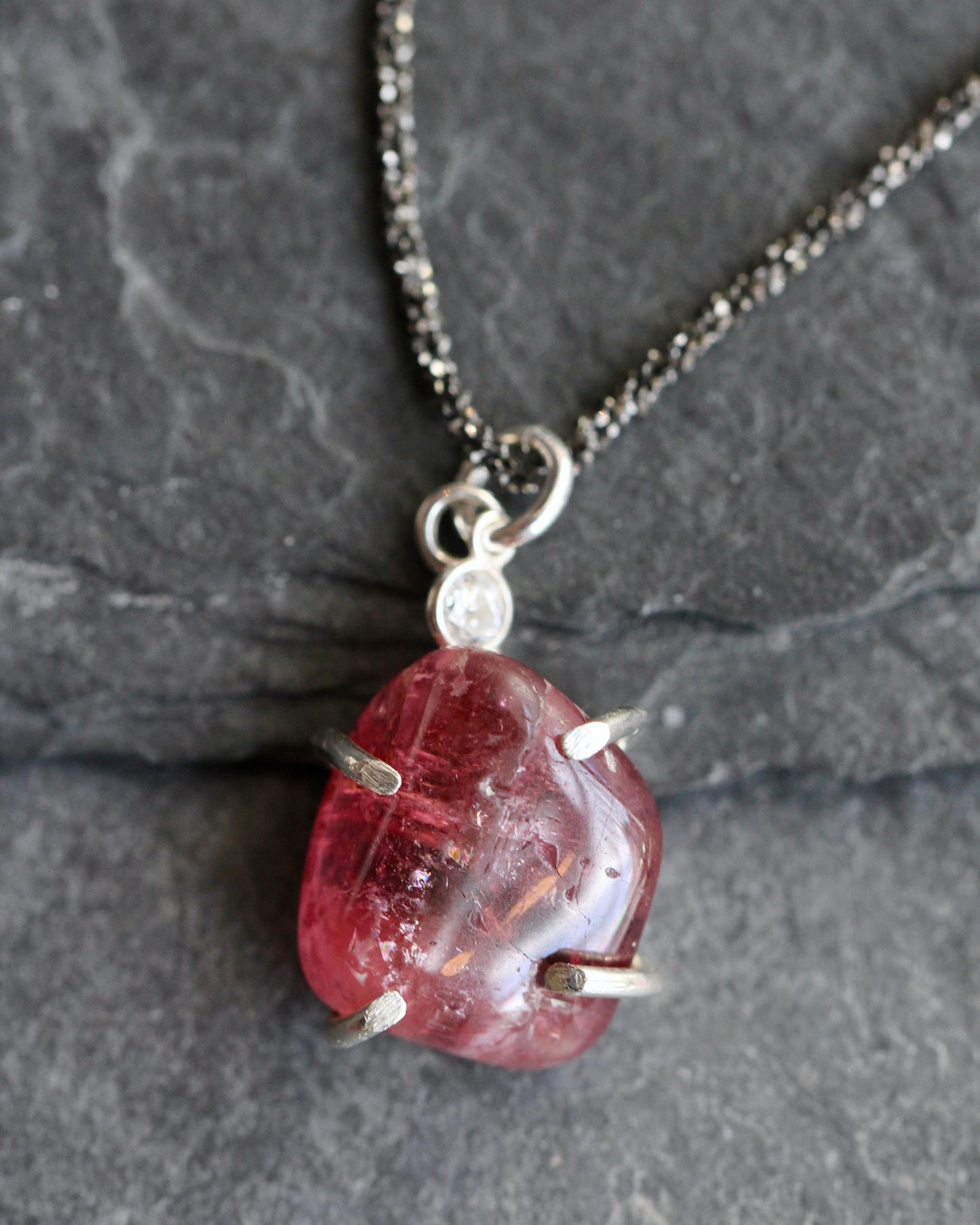 Rubellite Tourmaline Pebble Necklace