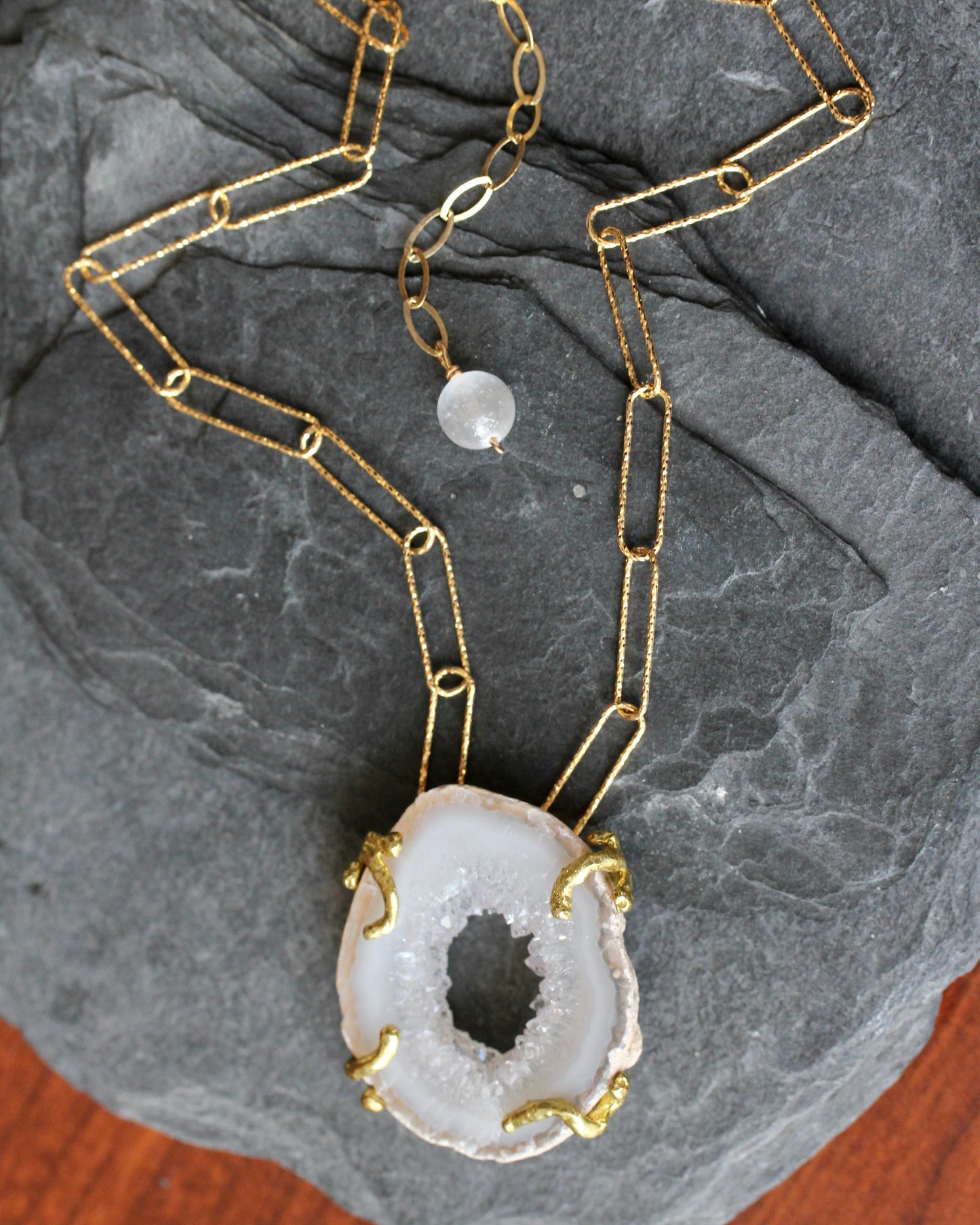 White Agate Gold Paperclip Chain Necklace