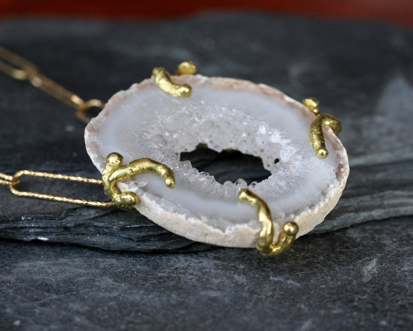 White Agate Gold Paperclip Chain Necklace