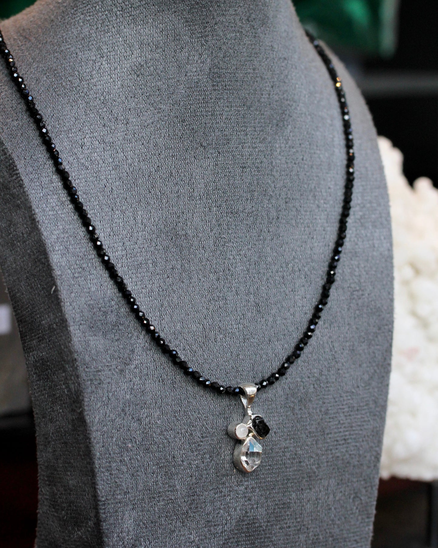 Herkimer Diamond Black Spinel Beaded Necklace