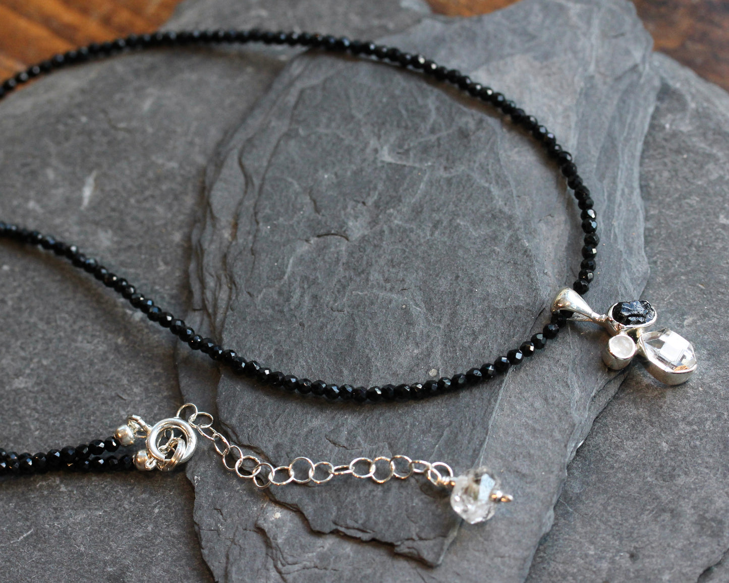 Herkimer Diamond Black Spinel Beaded Necklace