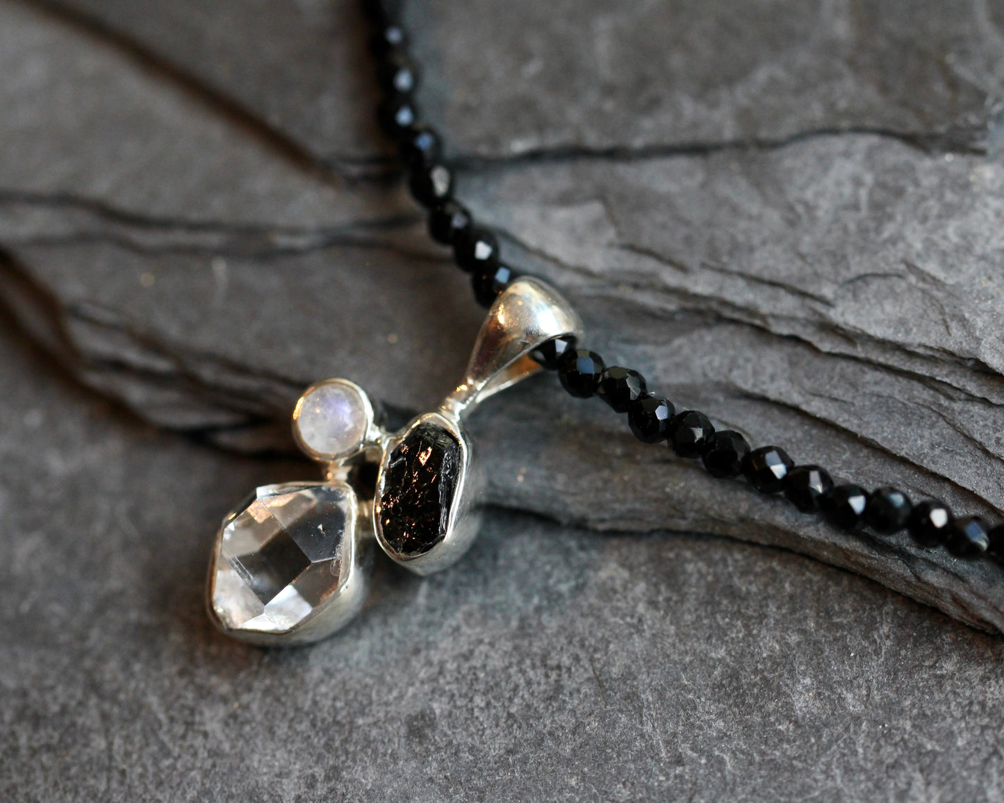 Herkimer Diamond Black Spinel Beaded Necklace