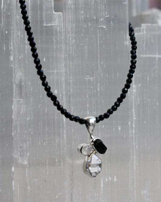 Herkimer Diamond Black Spinel Beaded Necklace