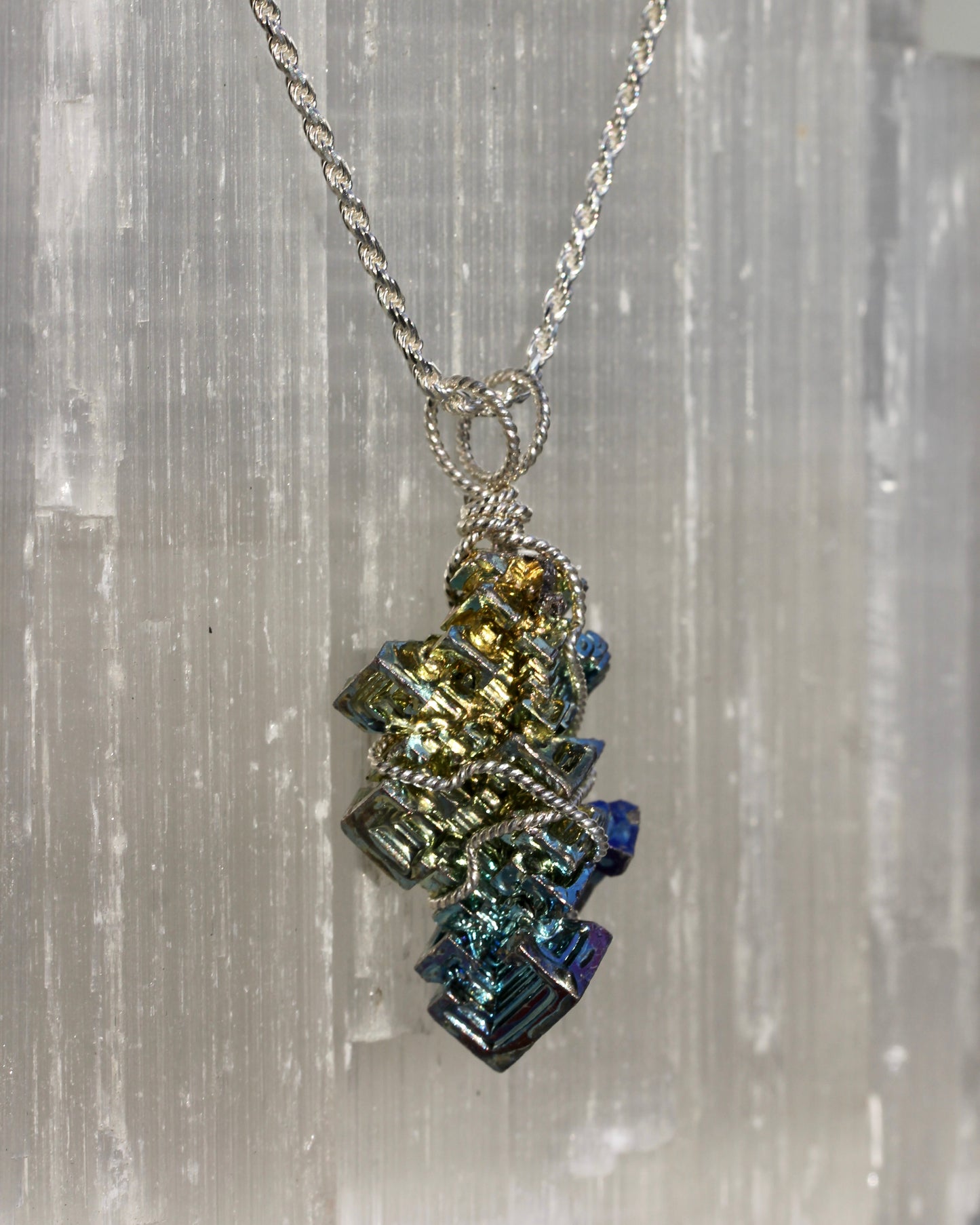 Bismuth Silver Pendant Necklace