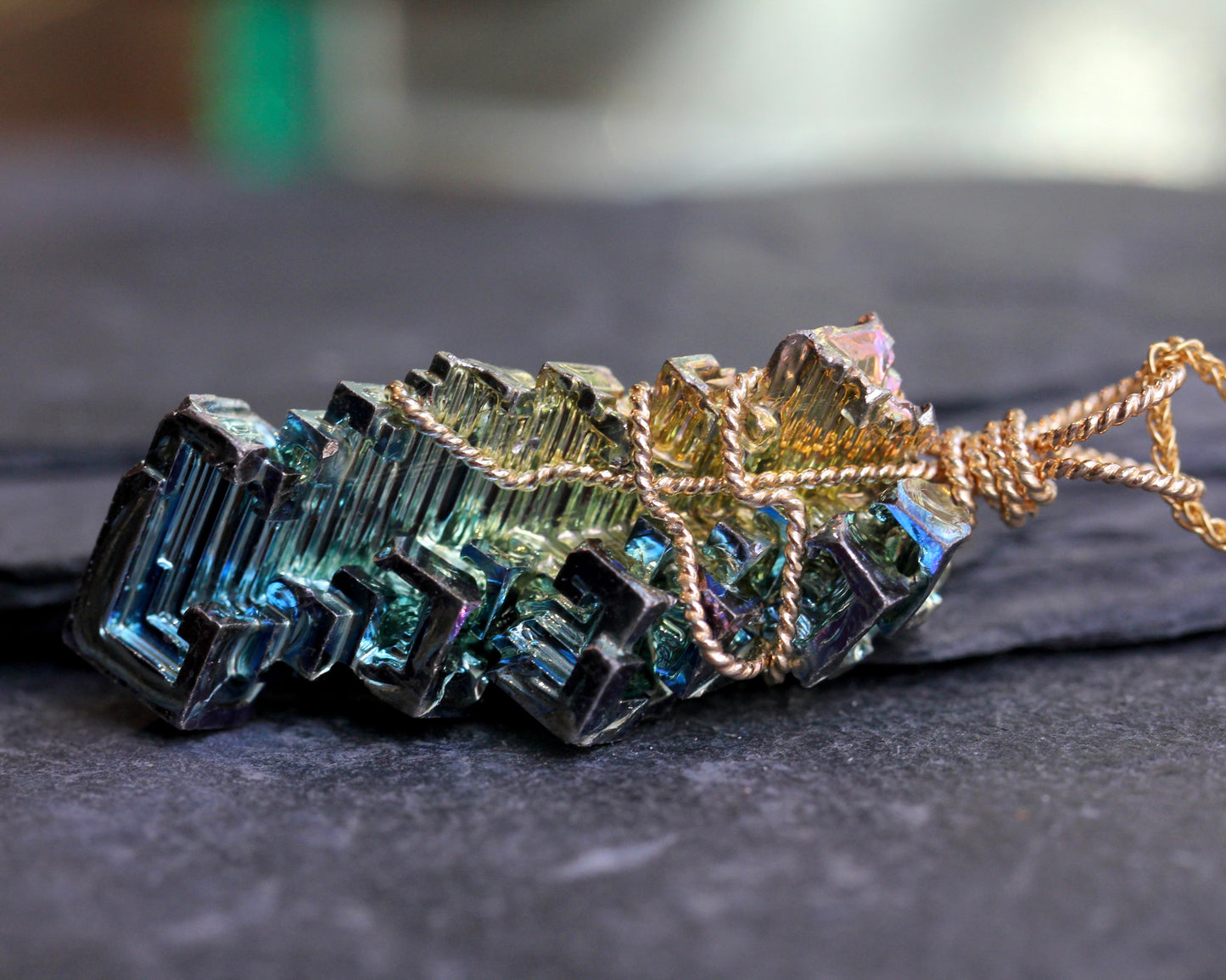 Bismuth Gold Pendant Necklace