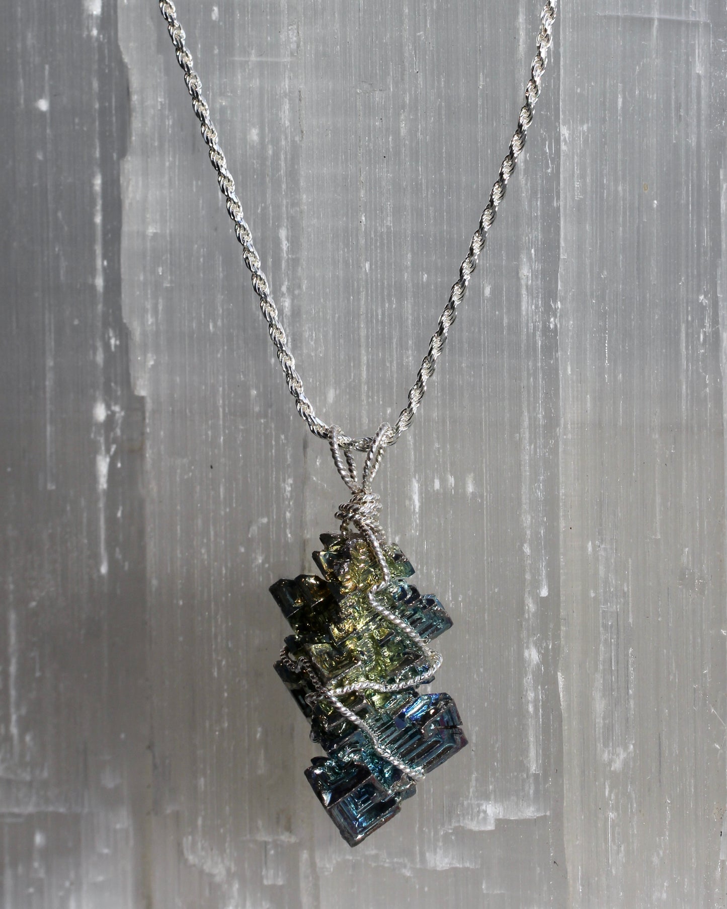 Bismuth Silver Pendant Necklace