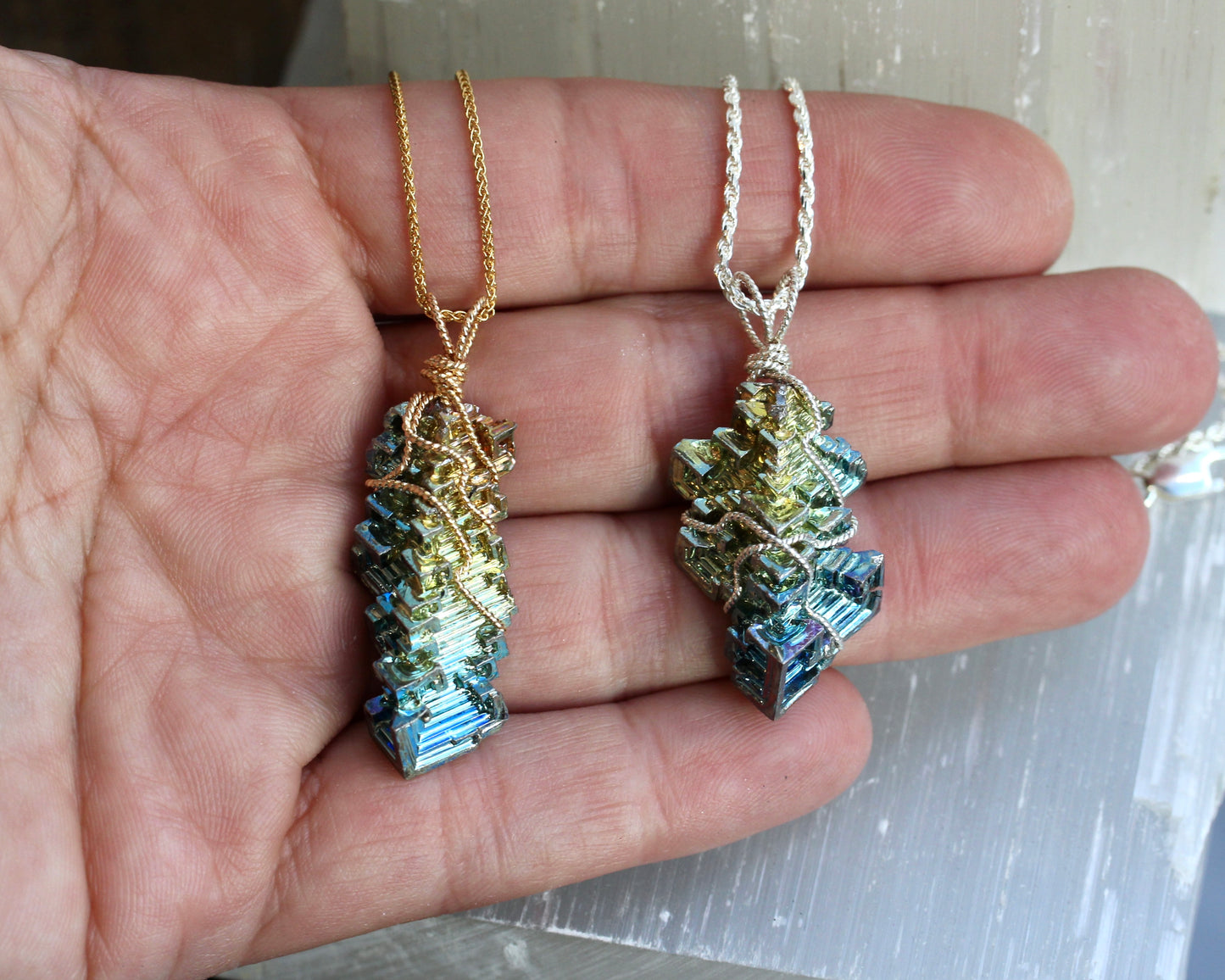 Bismuth Silver Pendant Necklace