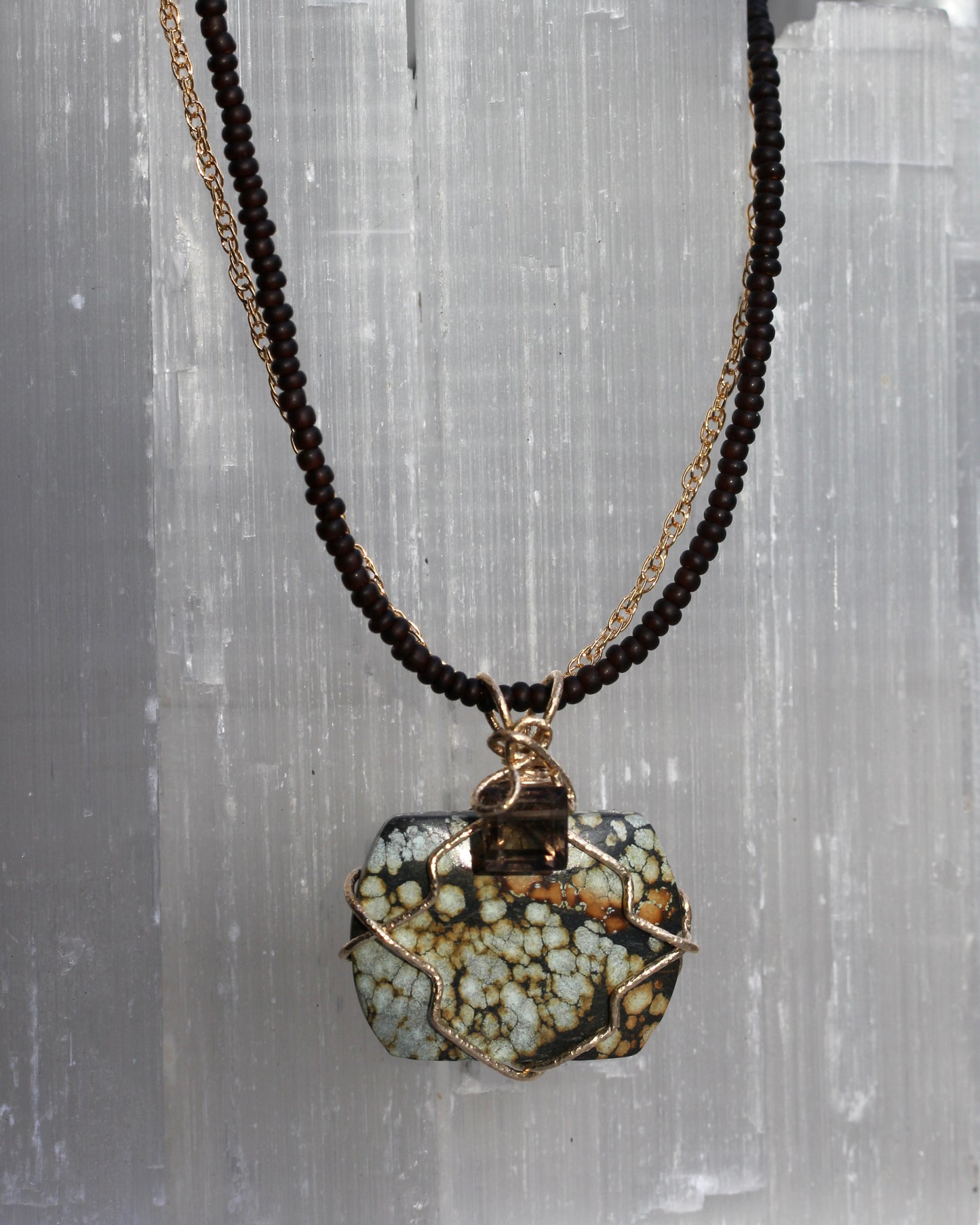Turquoise Smokey Gold Necklace