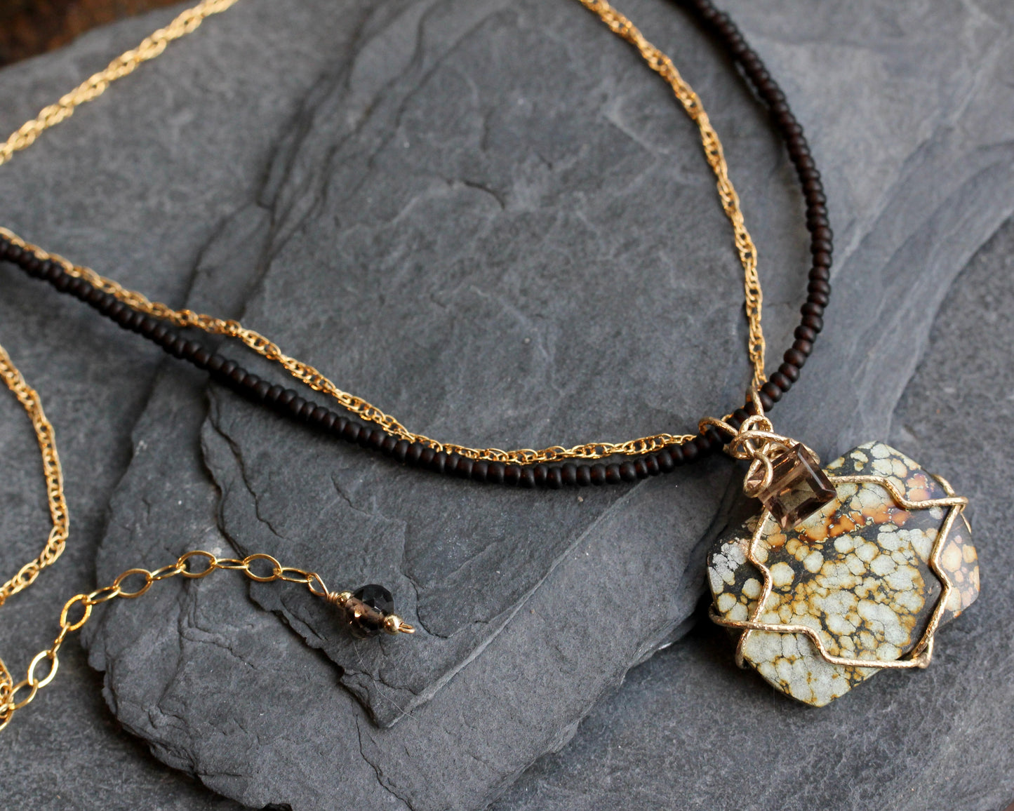 Turquoise Smokey Gold Necklace