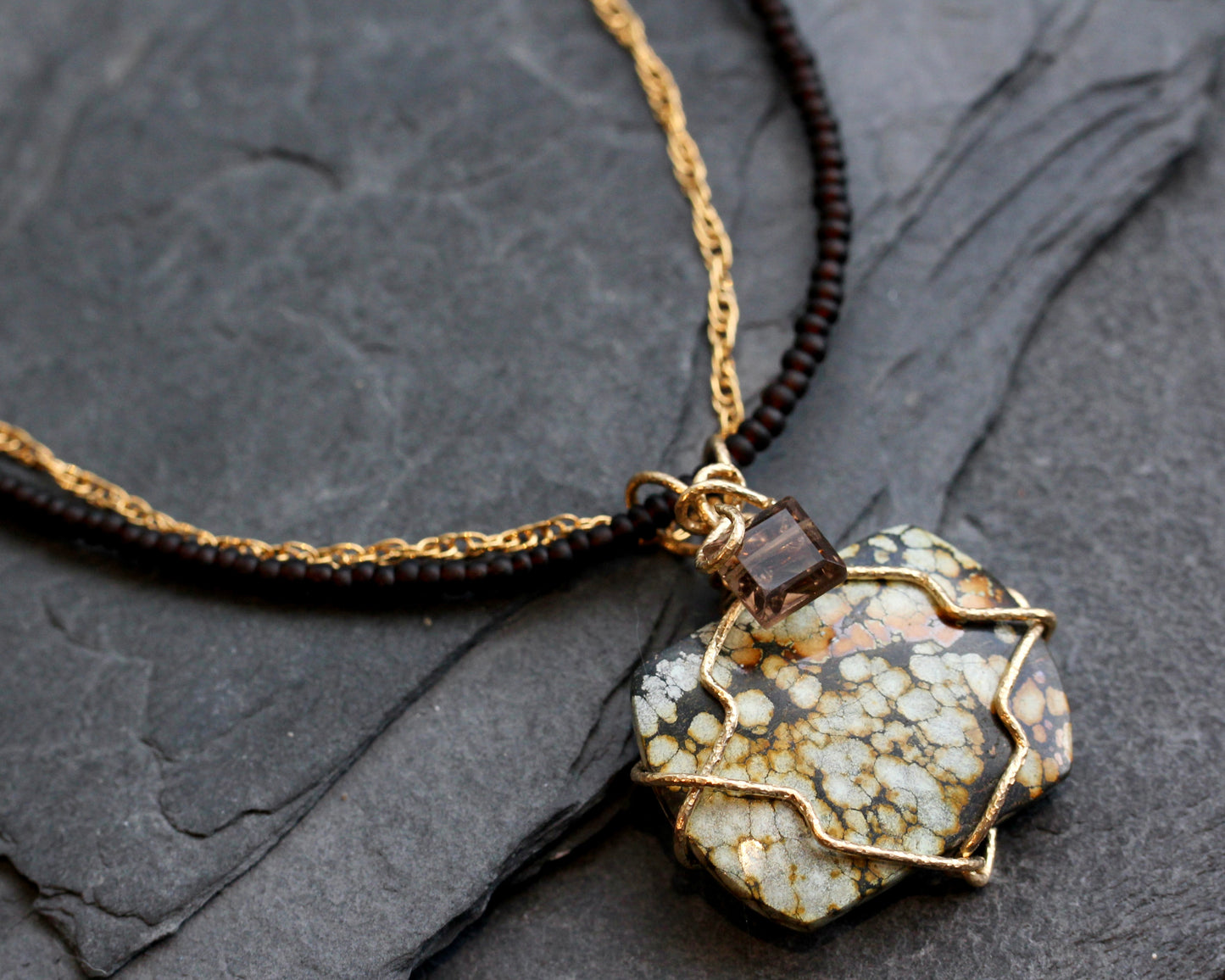 Turquoise Smokey Gold Necklace