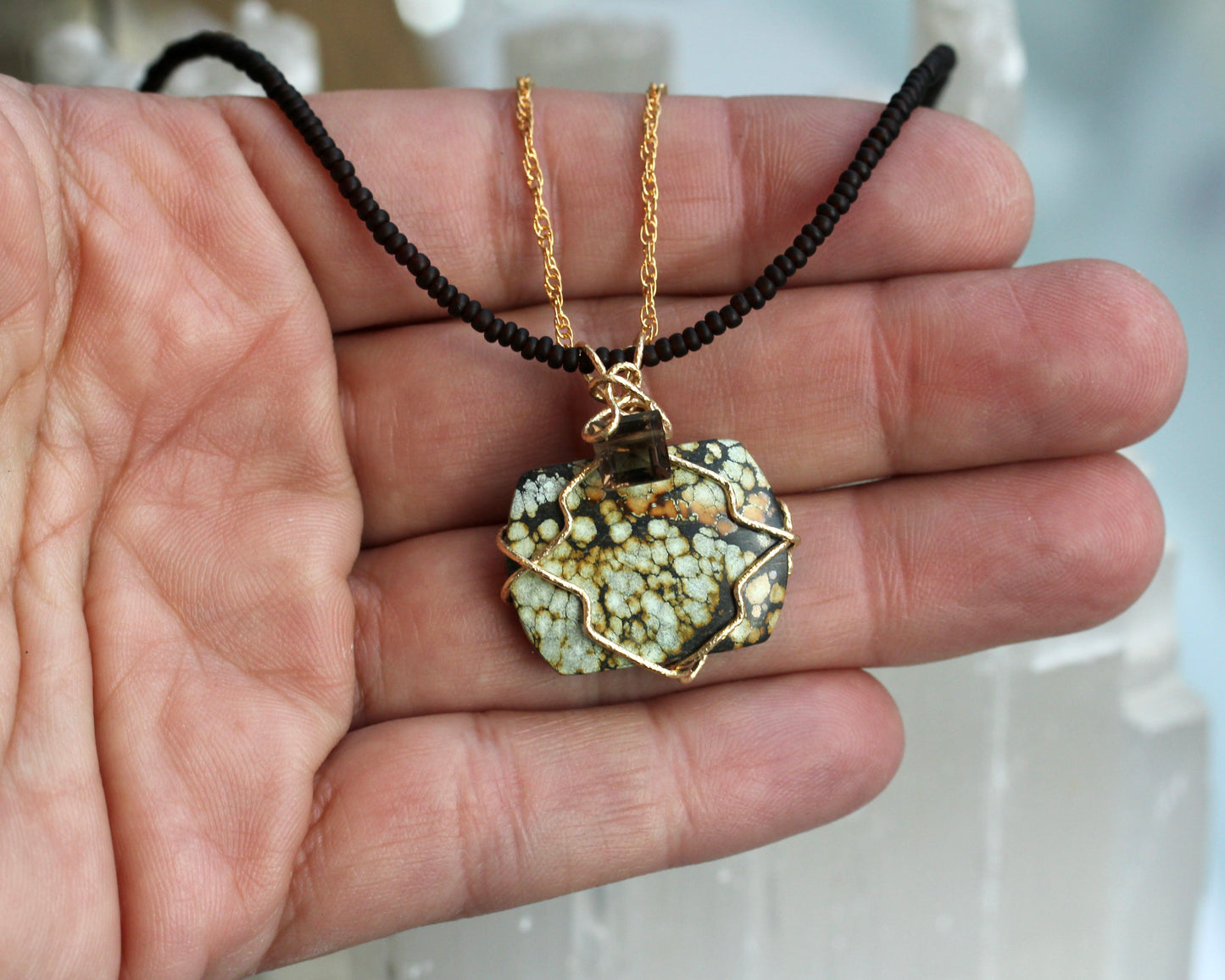 Turquoise Smokey Gold Necklace
