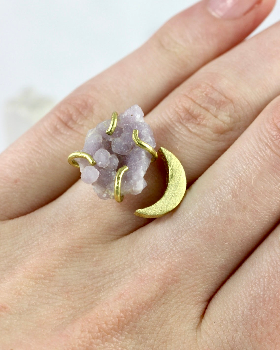 Grape Agate Brass Moon Ring