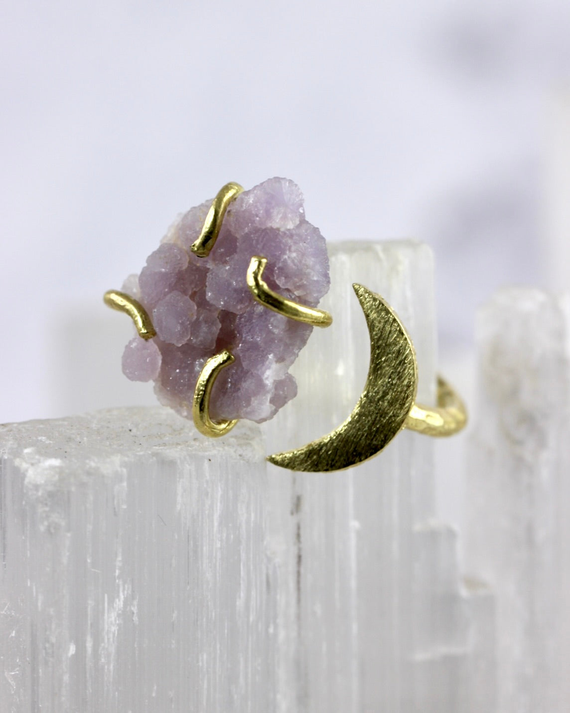 Grape Agate Brass Moon Ring