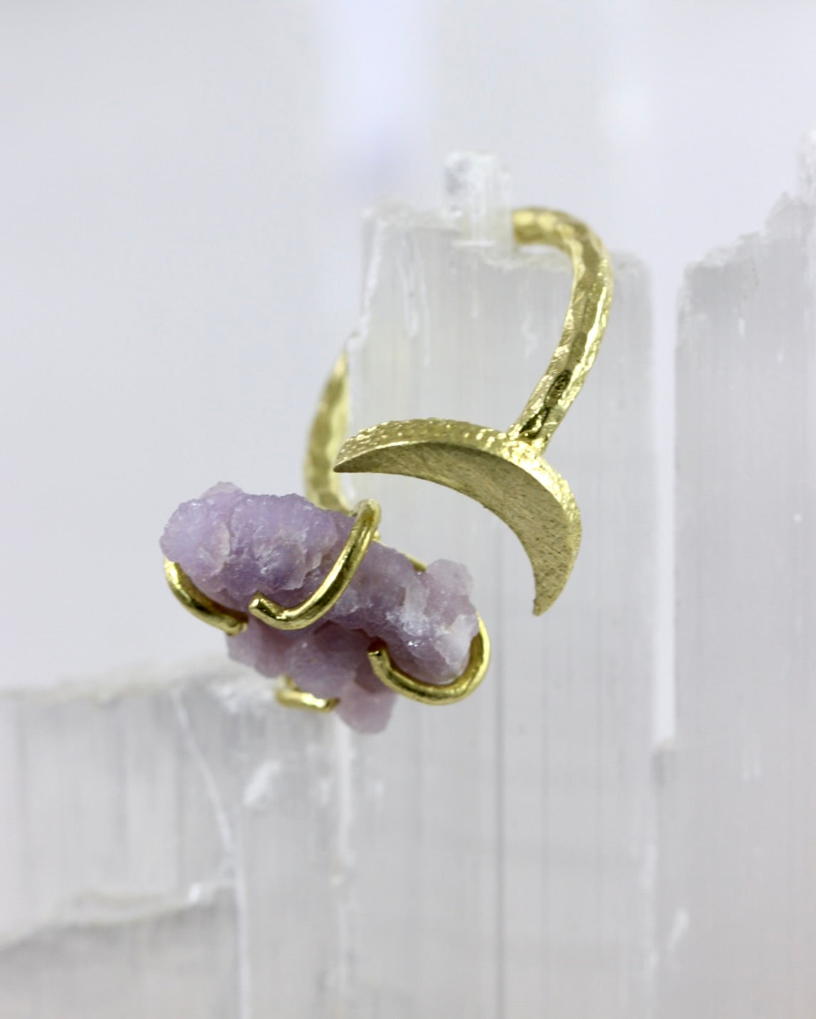 Grape Agate Brass Moon Ring