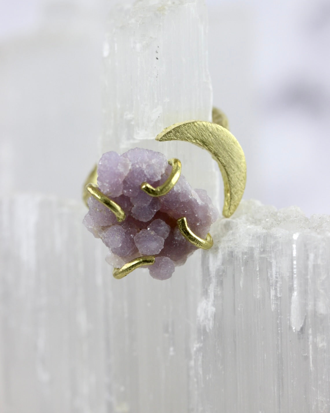 Grape Agate Brass Moon Ring