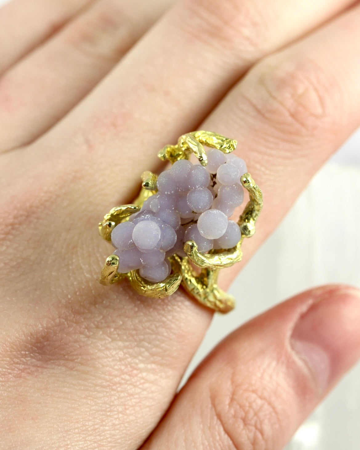 Grape Agate Branch Brass Ring
