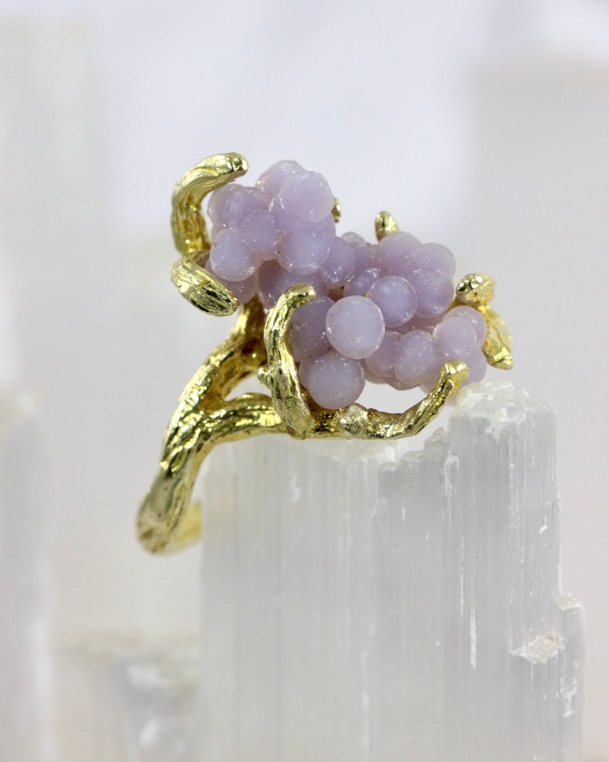 Grape Agate Branch Brass Ring
