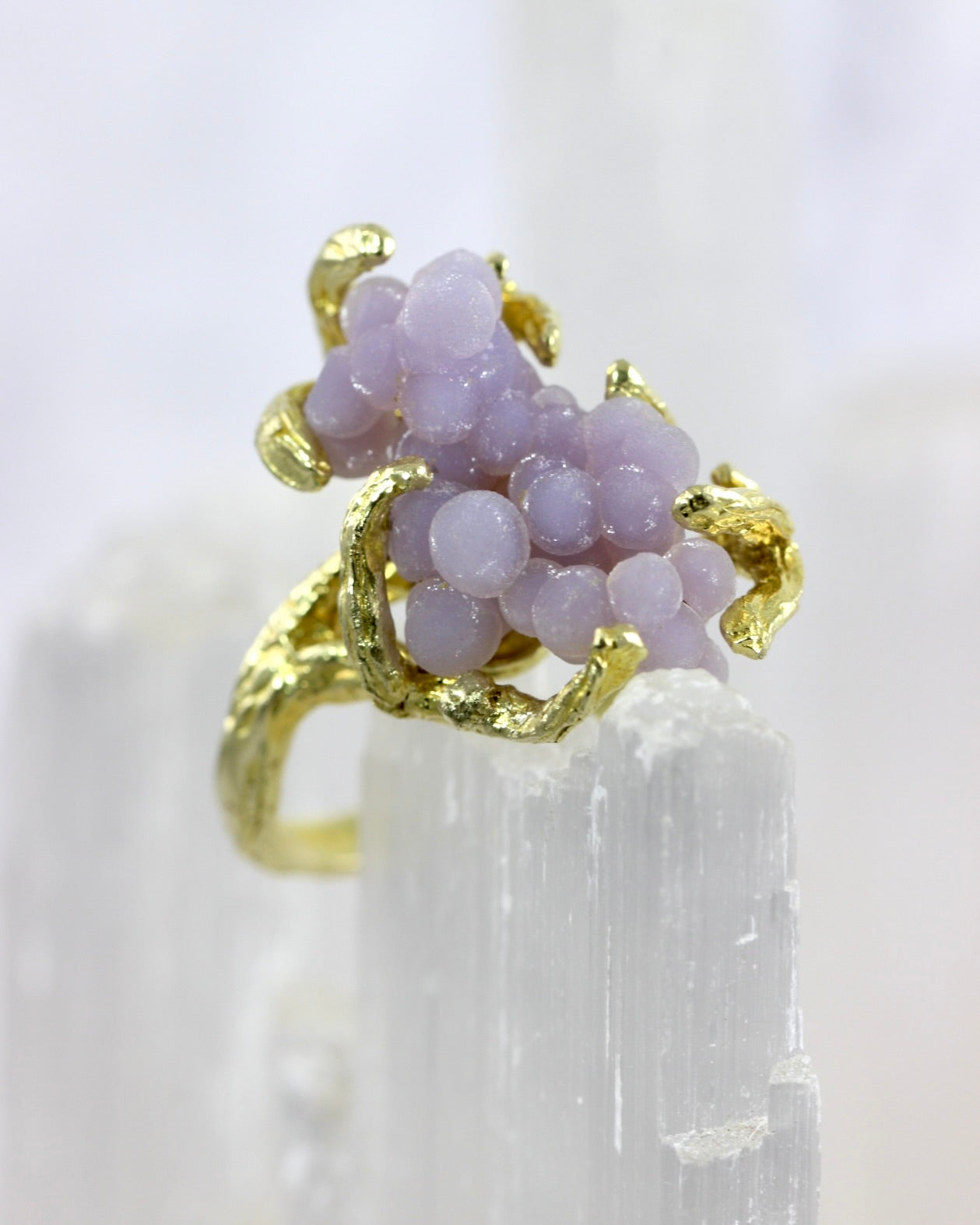 Grape Agate Branch Brass Ring