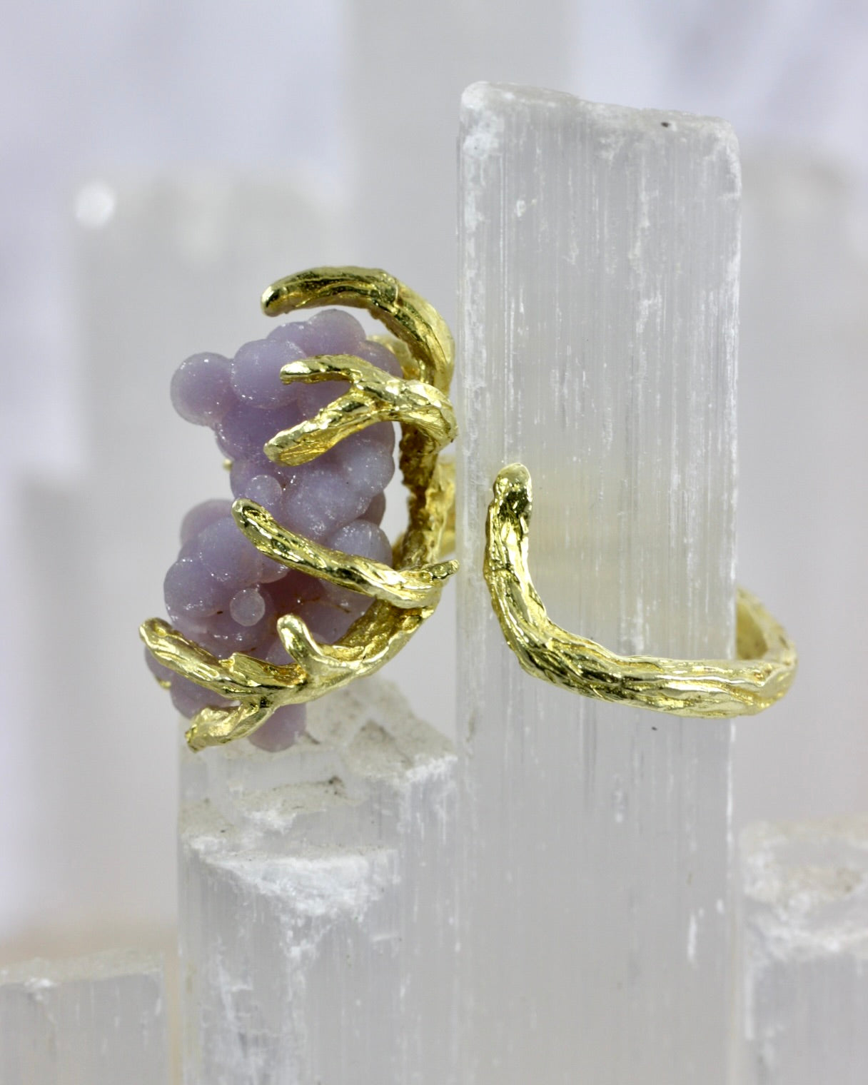 Grape Agate Branch Brass Ring