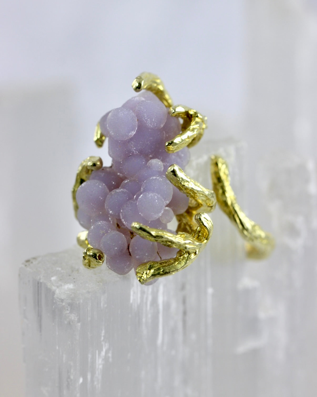 Grape Agate Branch Brass Ring