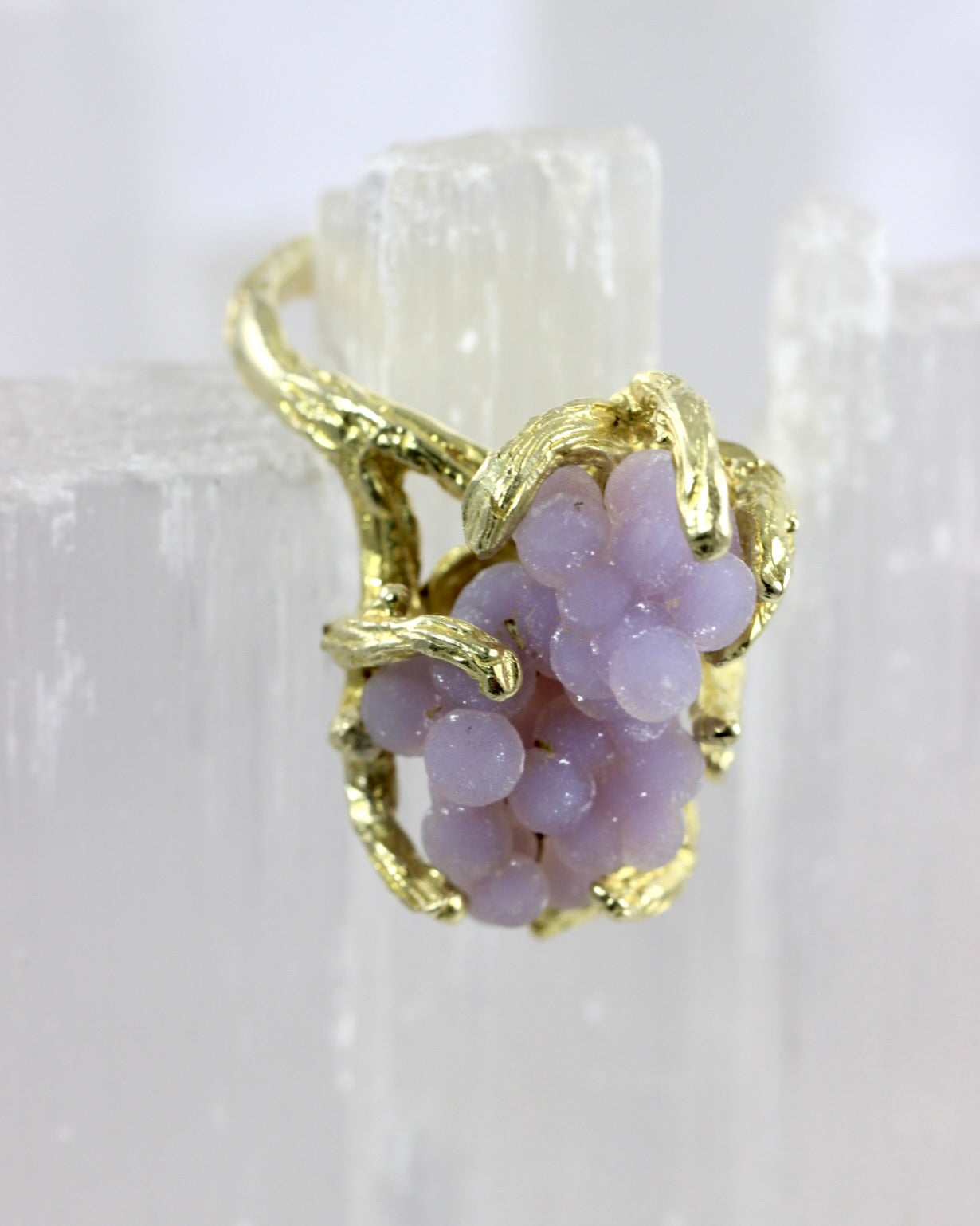 Grape Agate Branch Brass Ring