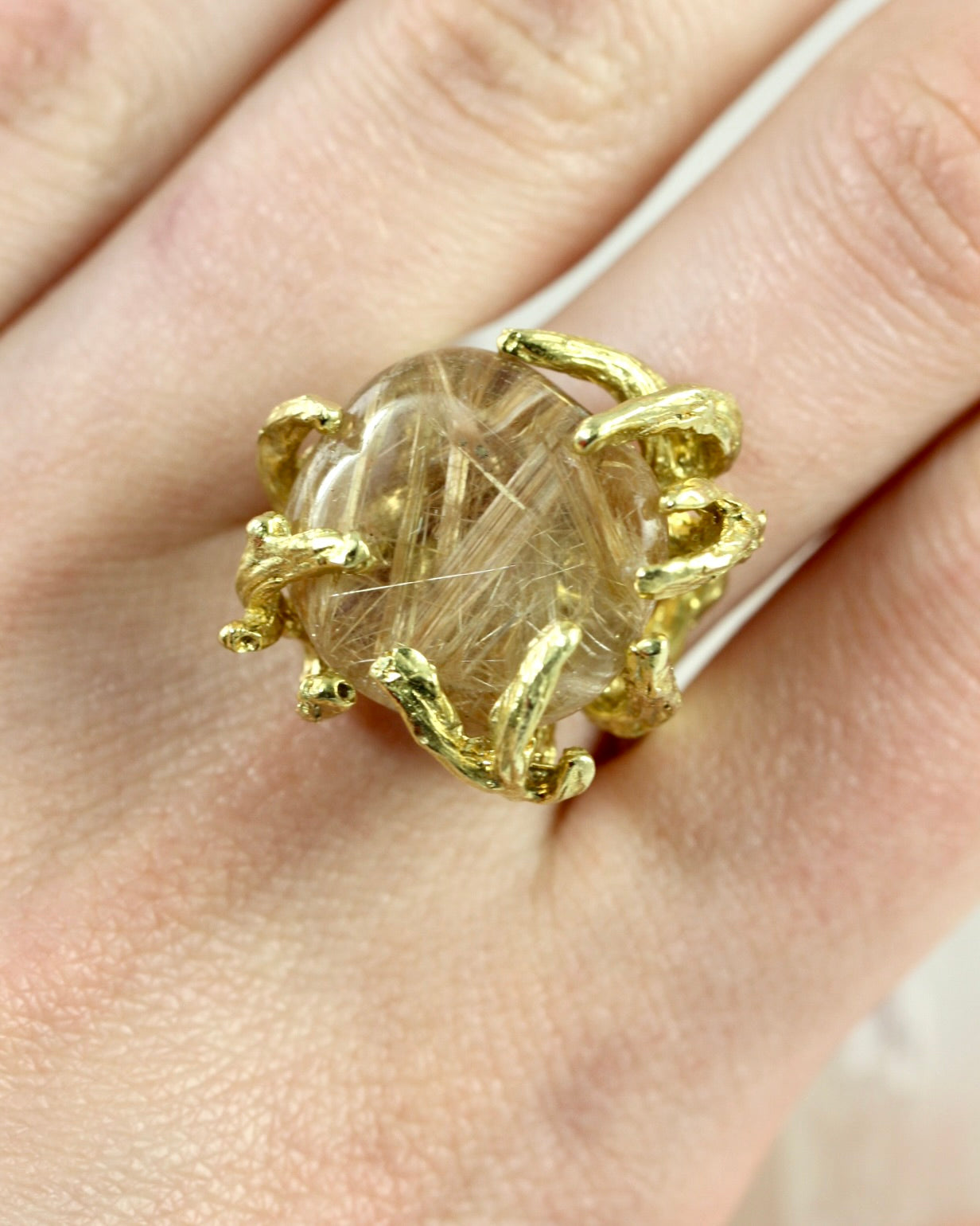 Rutilated Quartz Branch Brass Ring