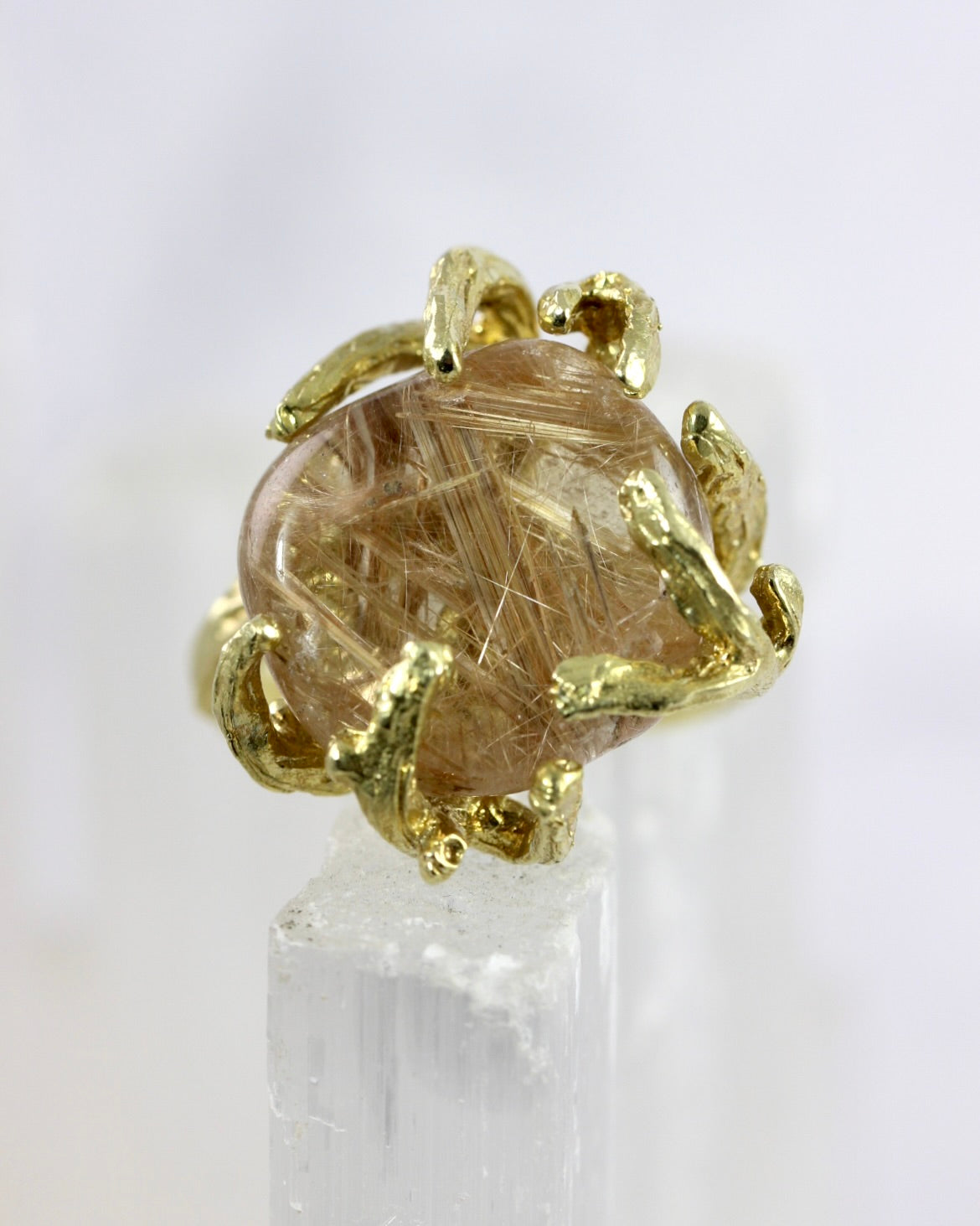 Rutilated Quartz Branch Brass Ring