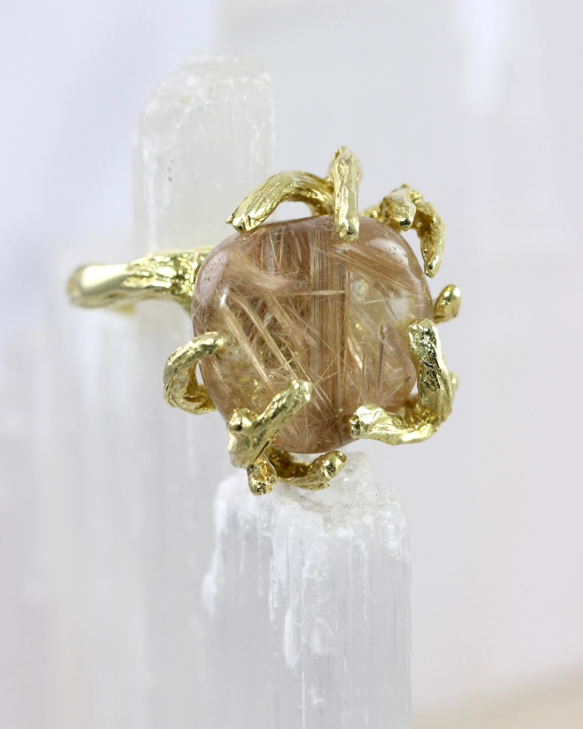 Rutilated Quartz Branch Brass Ring