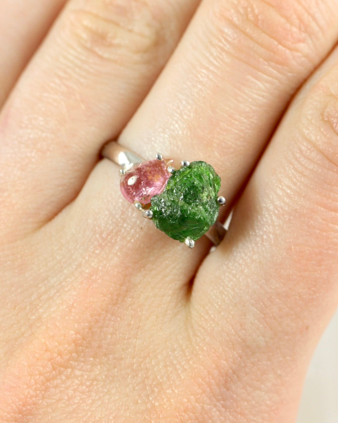 Chrome Diopside Pink Tourmaline Ring
