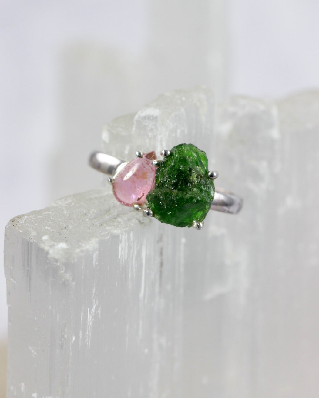 Chrome Diopside Pink Tourmaline Ring