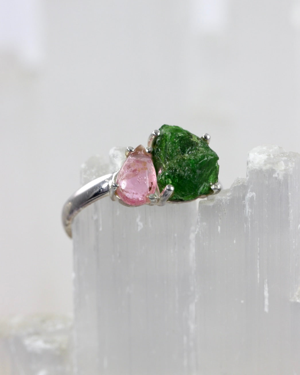 Chrome Diopside Pink Tourmaline Ring