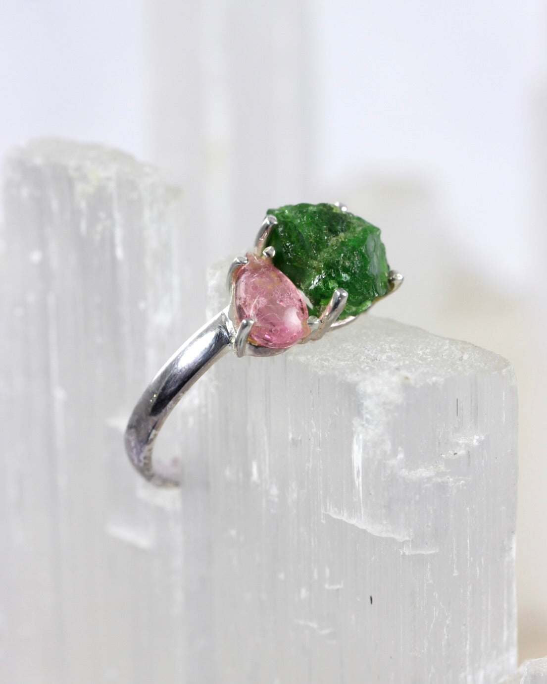 Chrome Diopside Pink Tourmaline Ring