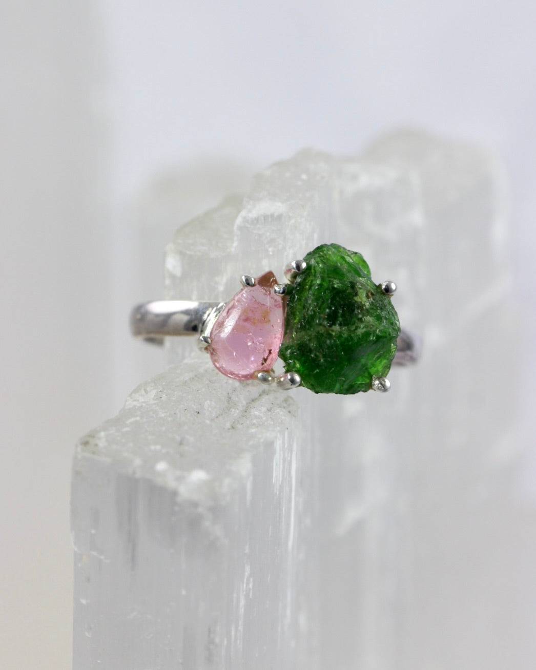 Chrome Diopside Pink Tourmaline Ring